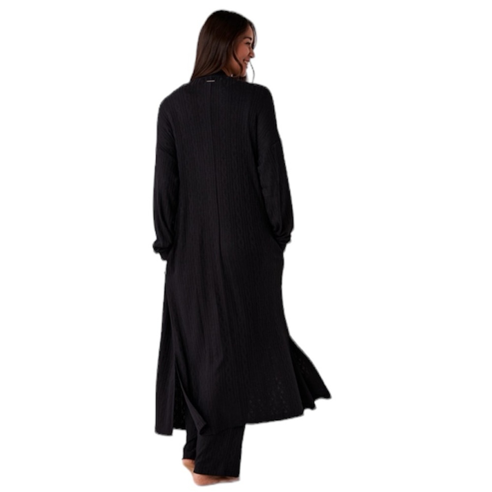 La Vie En Rose Black Ribbed Knit Long Cardigan - Picture 2 of 11